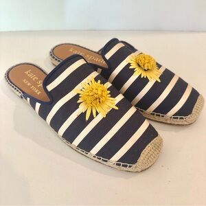 Kate Spade Solero Daisy Espadrilles Sz 9.5 Navy & White Stripe Flats Mules